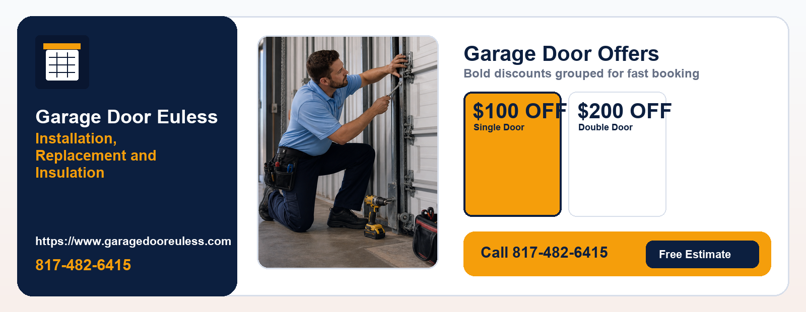 $100 OFF Single Door + $200 OFF Double Door coupon for Installation, Replacement and Insulation