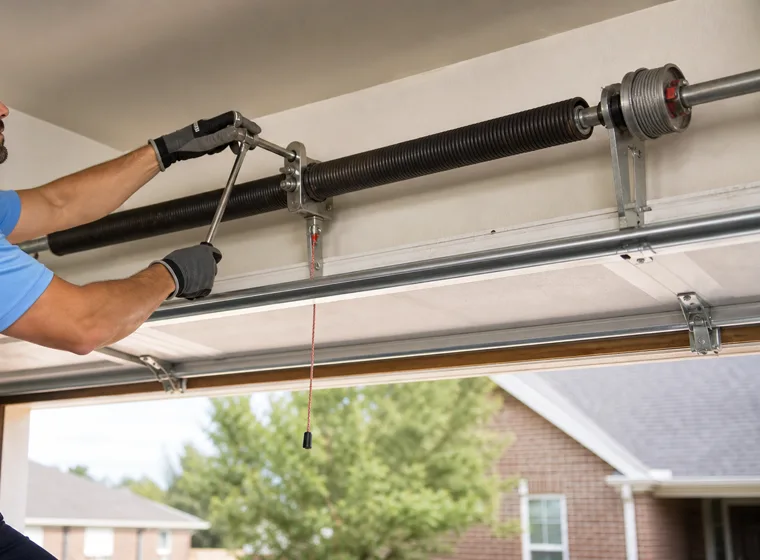 Balanced garage door after spring service in Euless TX
